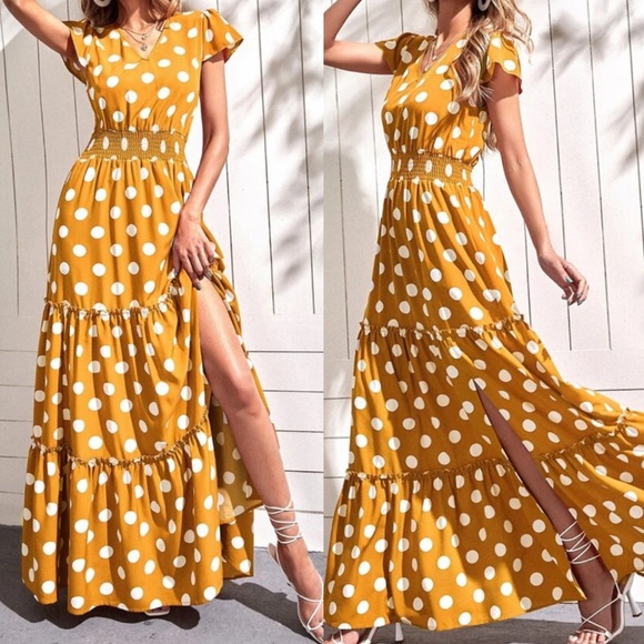Boho polka dot split thigh maxi dress - Picture 5 of 13